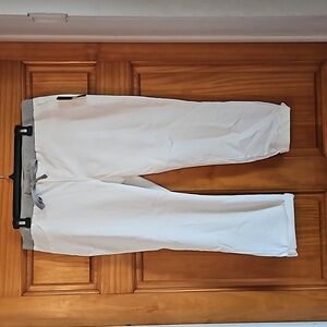 White rib waisted crop pants